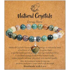 Womens Crystal Bracelet Gemstone Beaded Heart Bracelet Healing Jewelry Gift